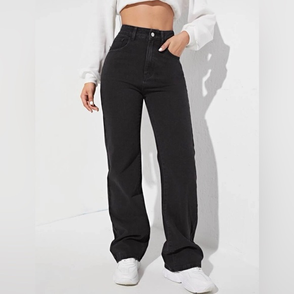 SHEIN Denim - SHEIN EZwear High Waist Patched Detail Wide Leg Pants